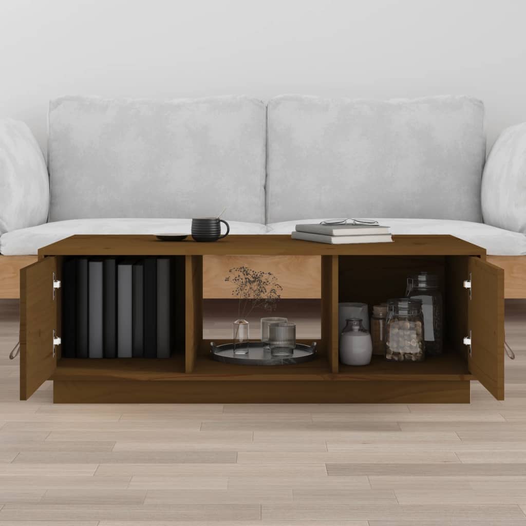 mézbarna tömör fenyőfa dohányzóasztal 100 x 50 x 35 cm