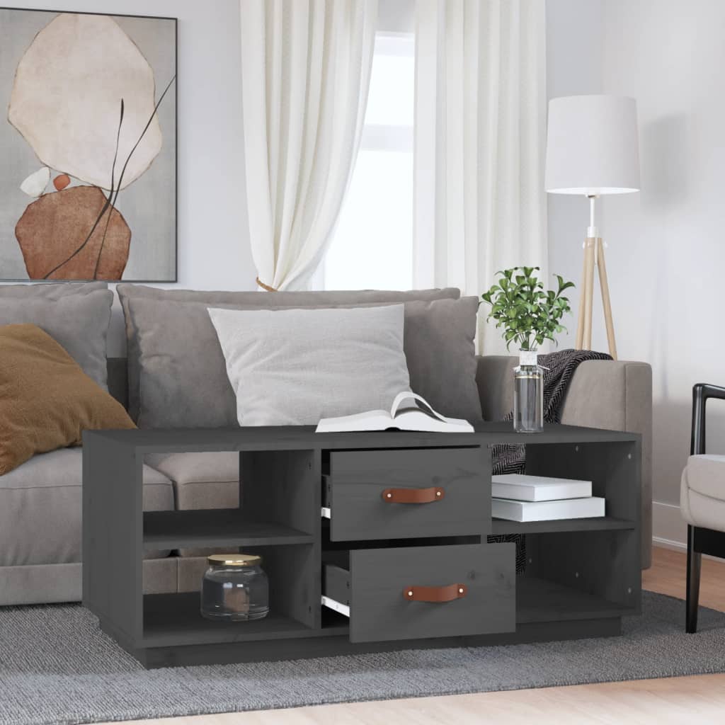 szürke tömör fenyőfa dohányzóasztal 100 x 50 x 41 cm