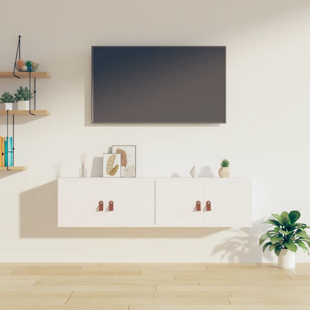 2 db fehér tömör fenyőfa faliszekrény 60 x 30 x 30 cm
