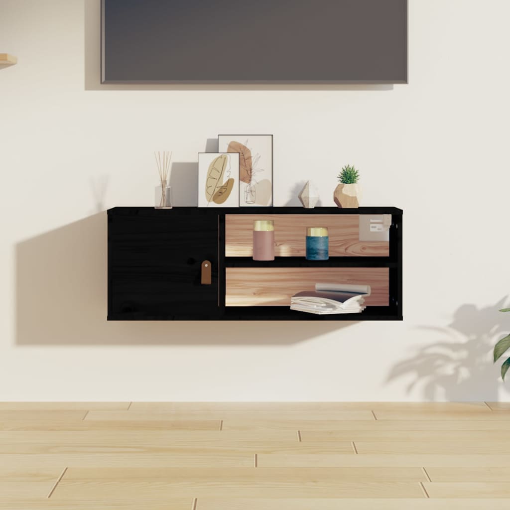fekete tömör fenyőfa faliszekrény 80 x 30 x 30 cm