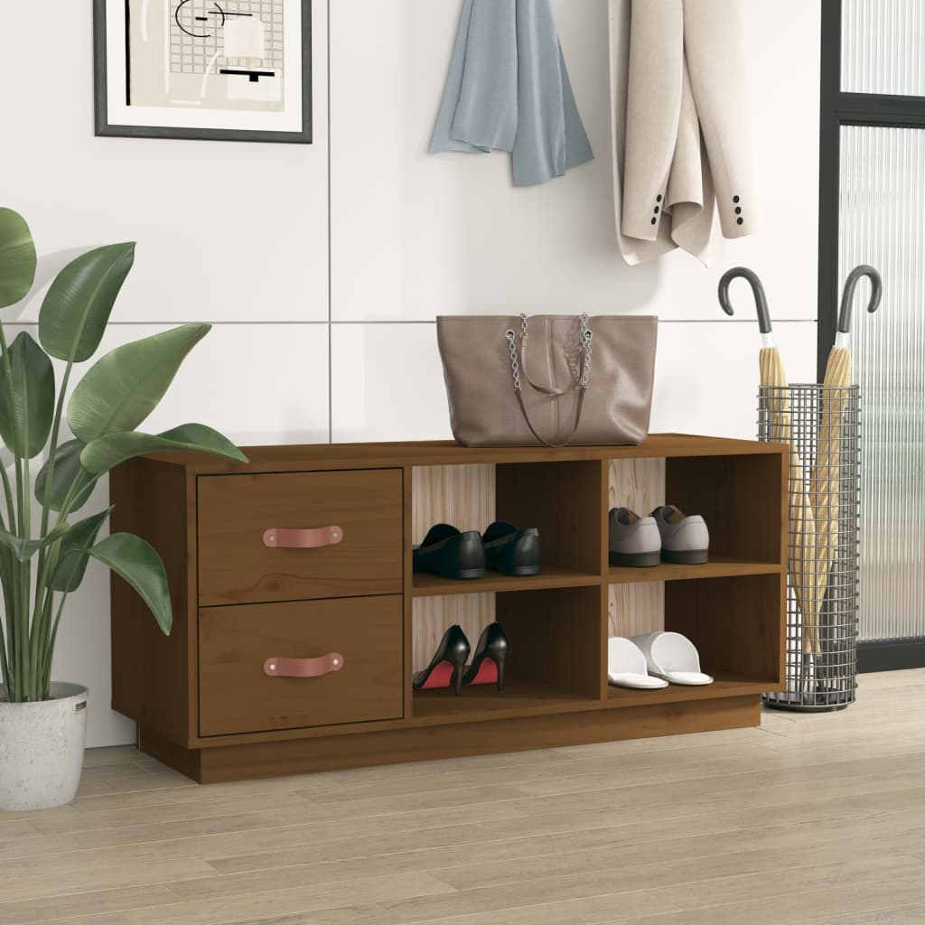 mézbarna tömör fenyőfa cipőtároló pad 100 x 34 x 45 cm