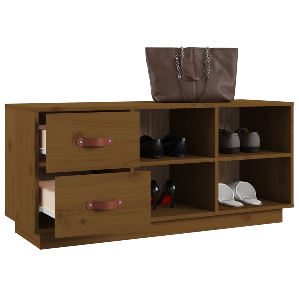 mézbarna tömör fenyőfa cipőtároló pad 100 x 34 x 45 cm