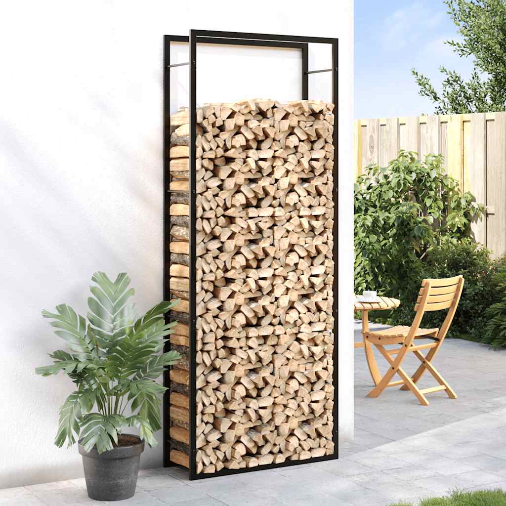 matt fekete acél tűzifatartó 80x28x222 cm