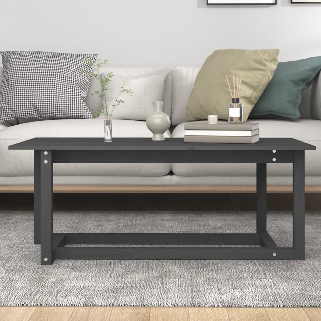 szürke tömör fenyőfa dohányzóasztal 110 x 55 x 45 cm