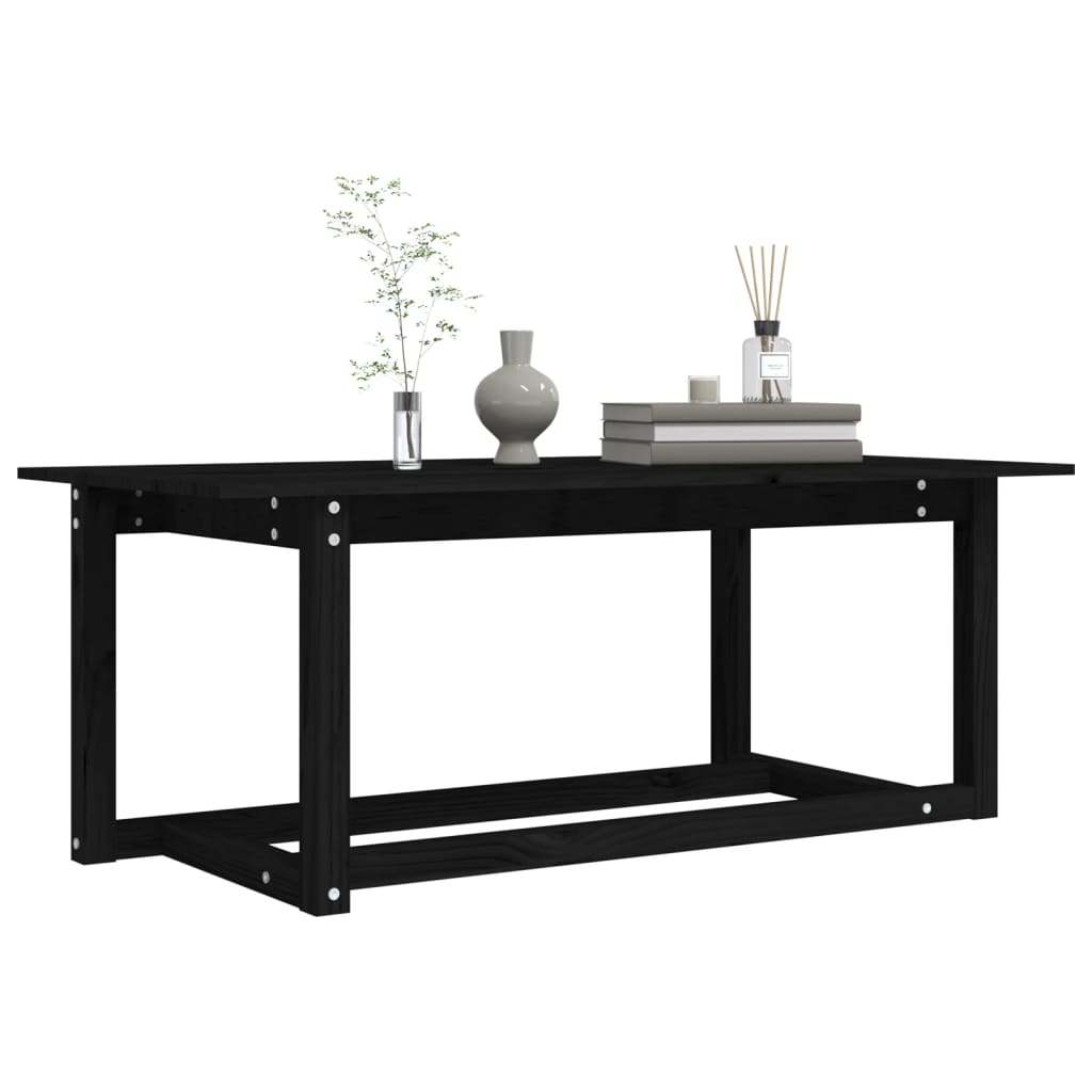 fekete tömör fenyőfa dohányzóasztal 110 x 55 x 45 cm