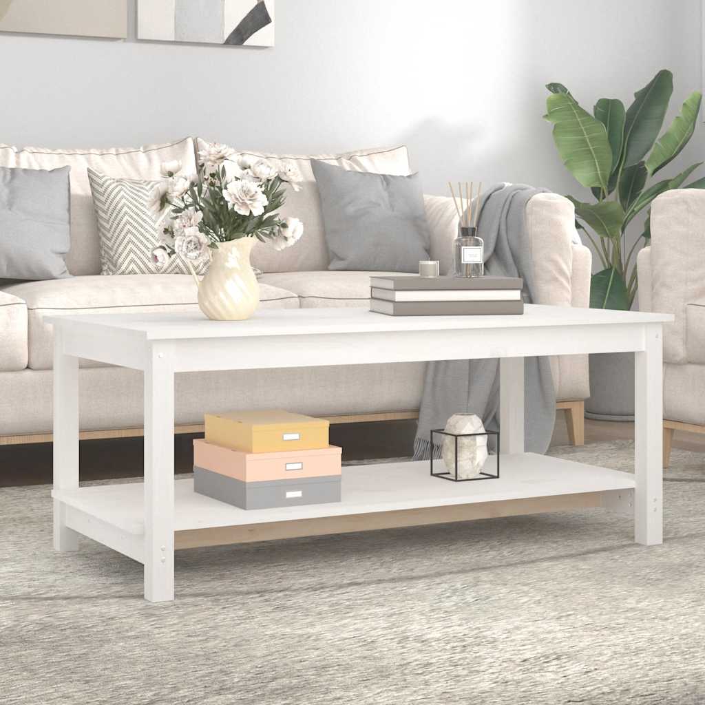fehér tömör fenyőfa dohányzóasztal 110 x 55 x 45 cm