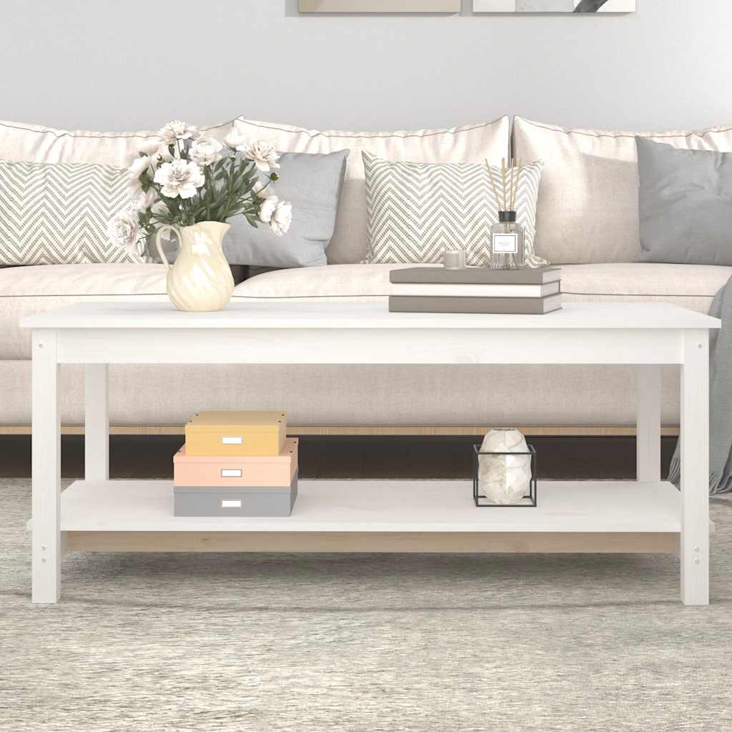 fehér tömör fenyőfa dohányzóasztal 110 x 55 x 45 cm
