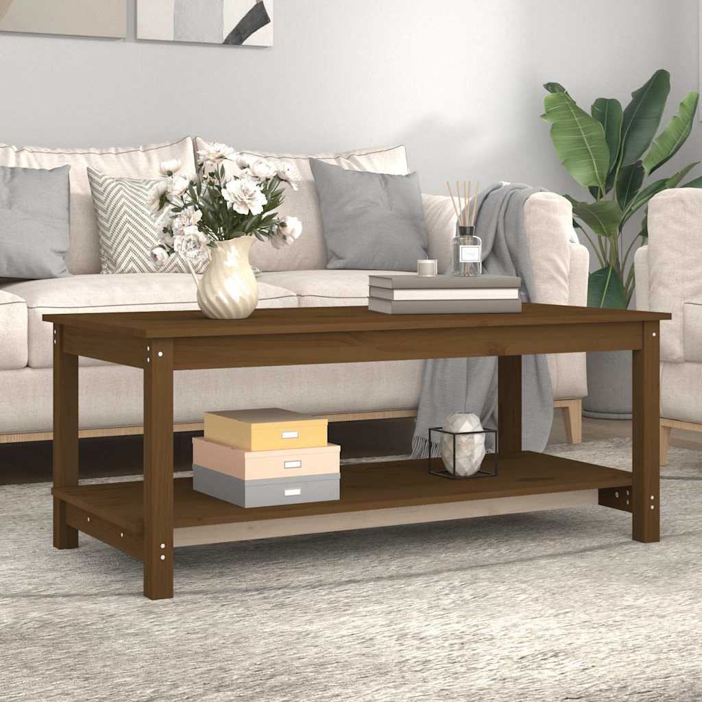 mézbarna tömör fenyőfa dohányzóasztal 110 x 55 x 45 cm