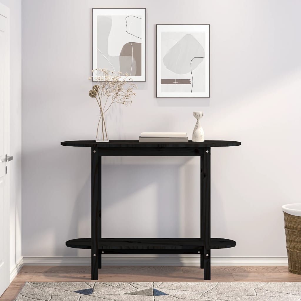 fekete tömör fenyőfa tálalóasztal 110x40x80 cm