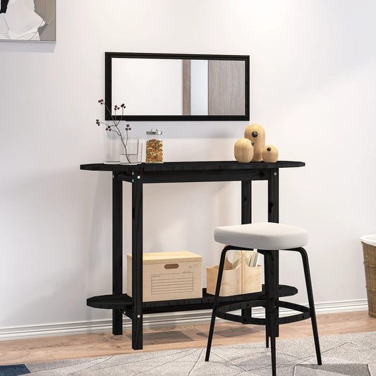 fekete tömör fenyőfa tálalóasztal 110x40x80 cm