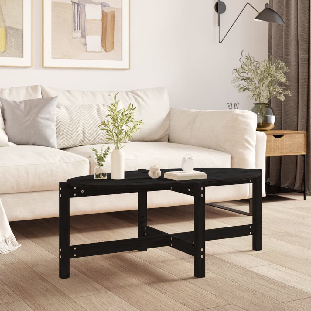 fekete tömör fenyőfa dohányzóasztal 118 x 63 x 45 cm