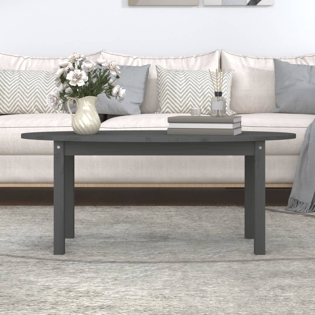szürke tömör fenyőfa dohányzóasztal 110 x 55 x 45 cm