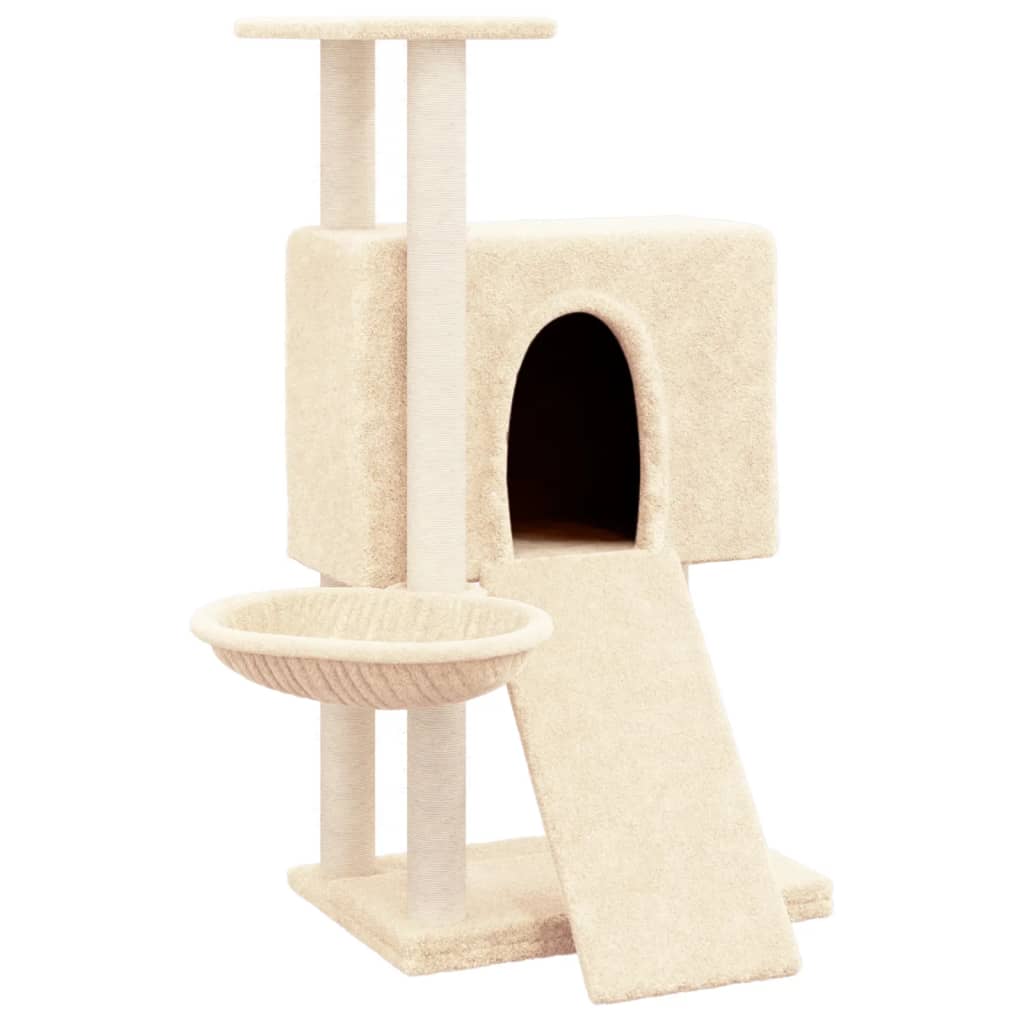 krémszínű macskabútor szizál kaparófákkal 96 cm