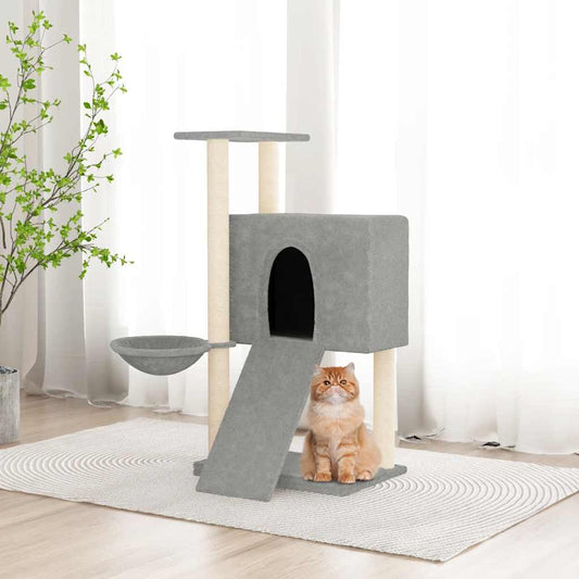 világosszürke macskabútor szizál kaparófákkal 96 cm