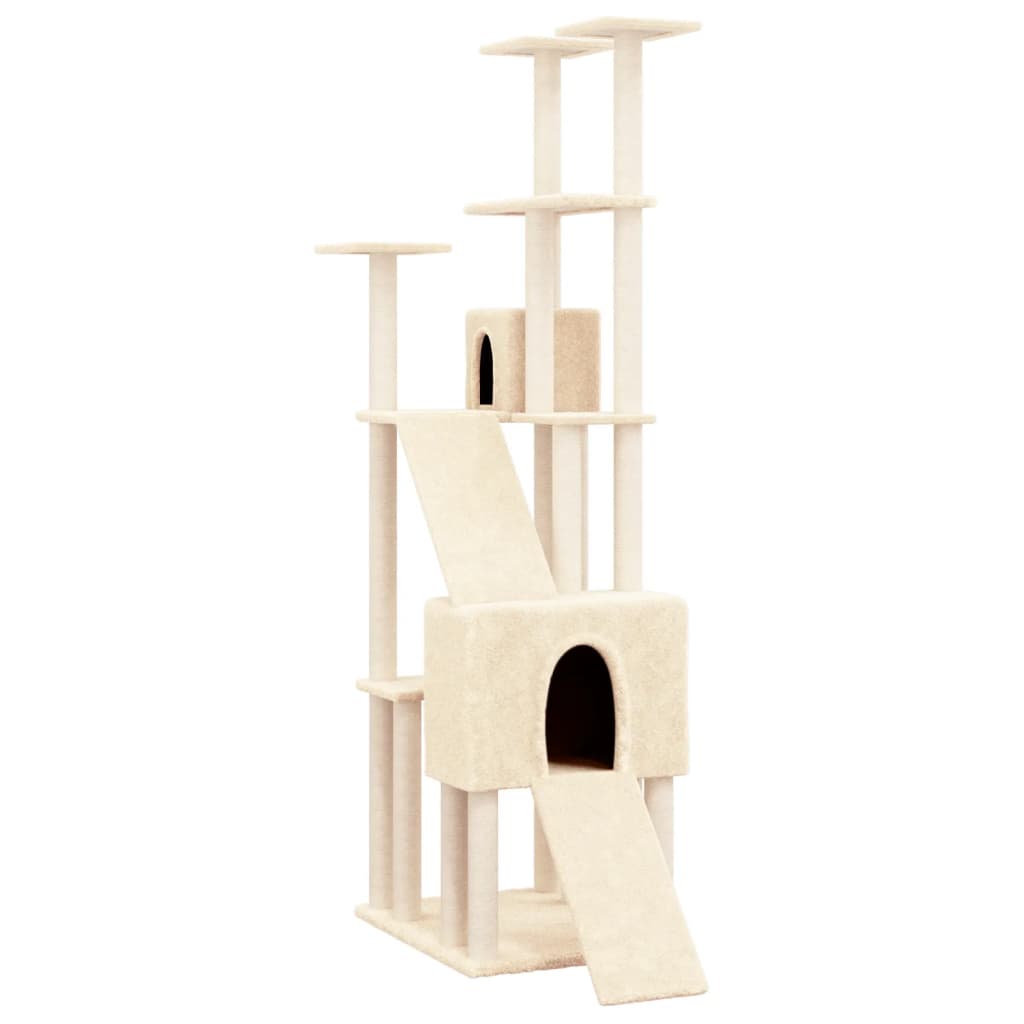 krémszínű macskabútor szizál kaparófákkal 190 cm