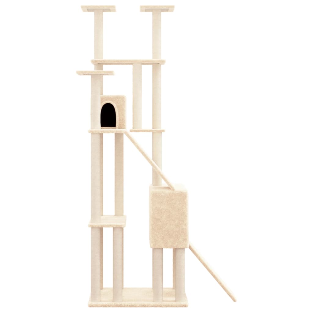 krémszínű macskabútor szizál kaparófákkal 190 cm