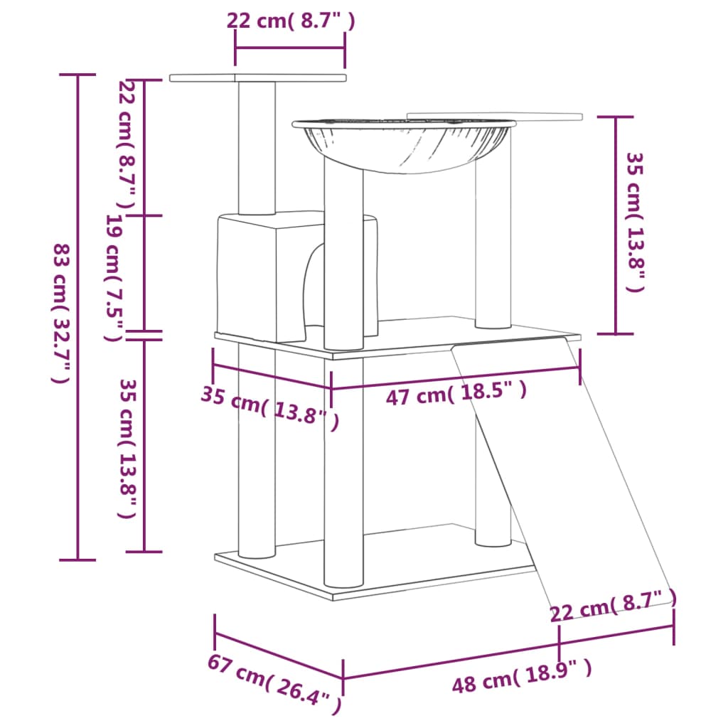 világosszürke macskabútor szizál kaparófákkal 83 cm