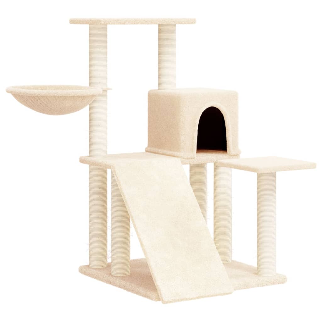 krémszínű macskabútor szizál kaparófákkal 82 cm