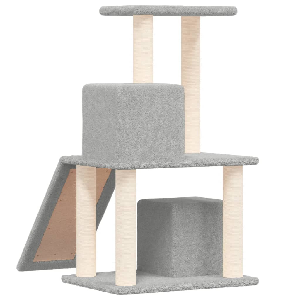 világosszürke macskabútor szizál kaparófákkal 82 cm
