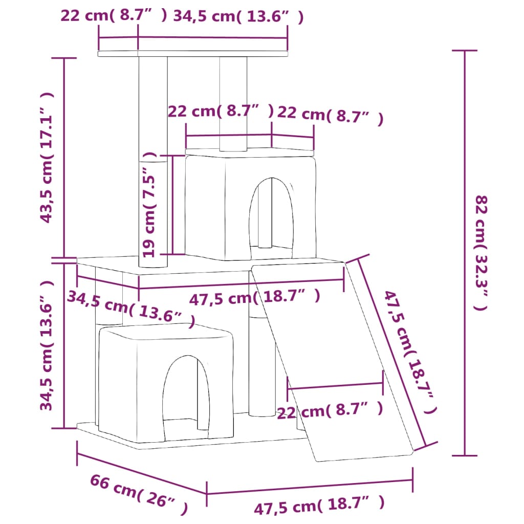 világosszürke macskabútor szizál kaparófákkal 82 cm