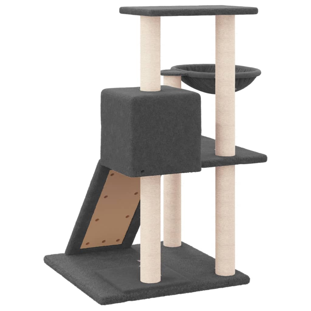 sötétszürke macskabútor szizál kaparófával 82 cm