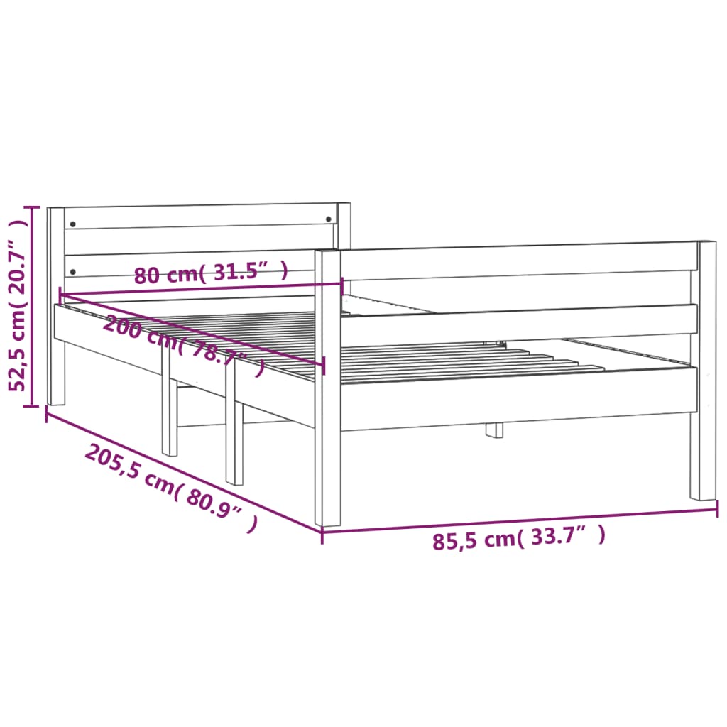 tömör fenyő ágykeret matrac nélkül 80 x 200 cm
