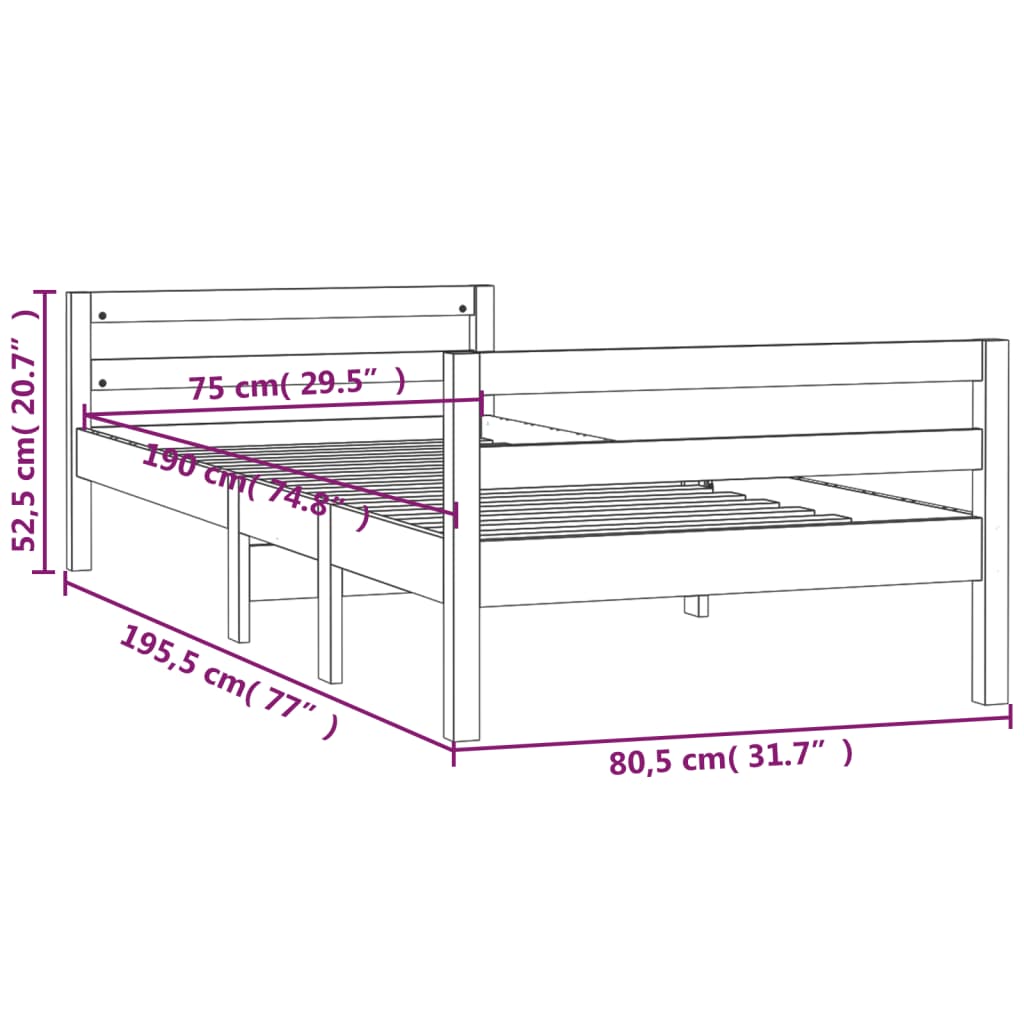 fehér tömör fenyőfa ágy matrac nélkül 75 x 190 cm