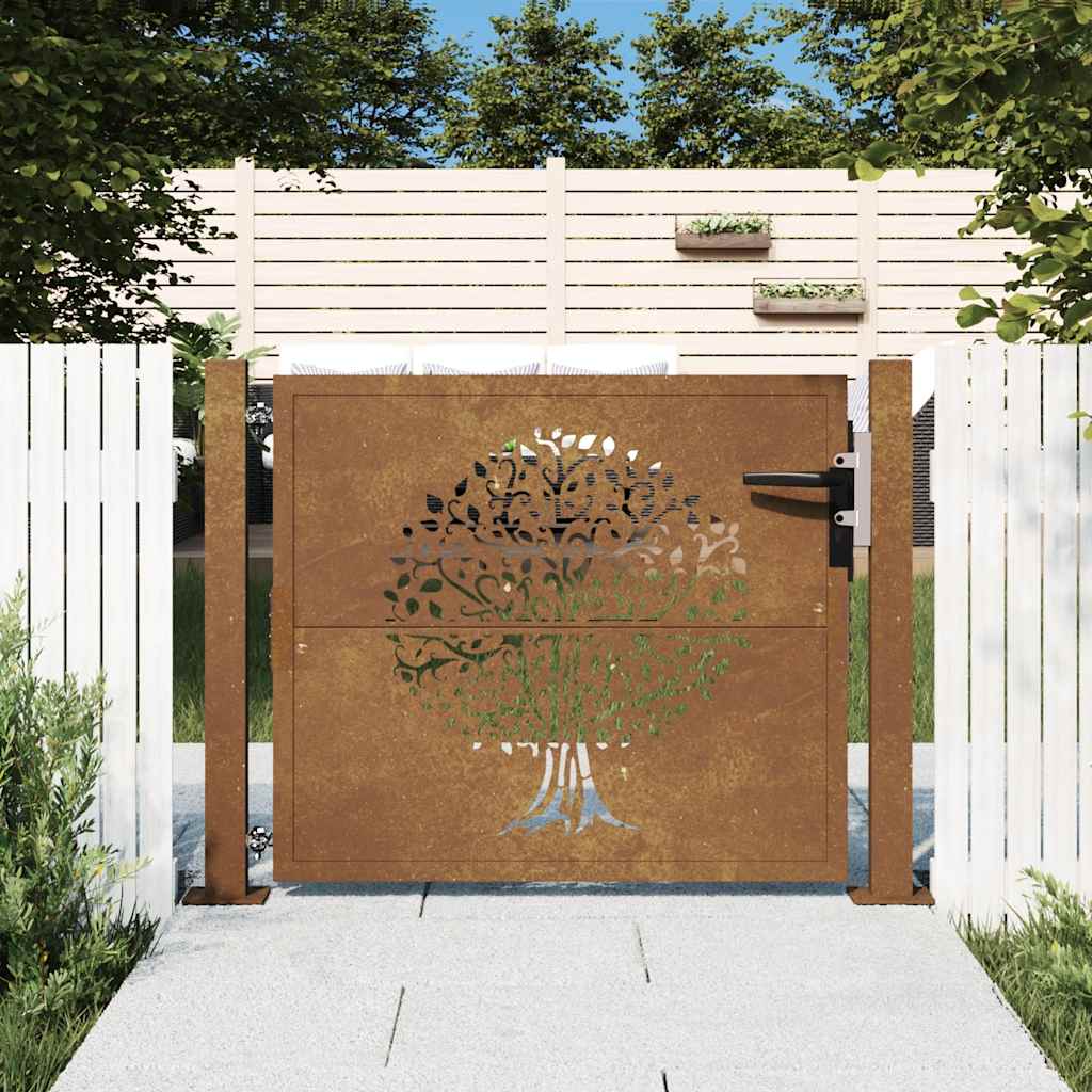 Corten acél kerti kapu 100x75 cm, fa mintázatú