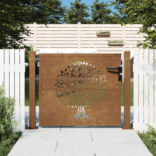 Corten acél kerti kapu 100x75 cm, fa mintázatú