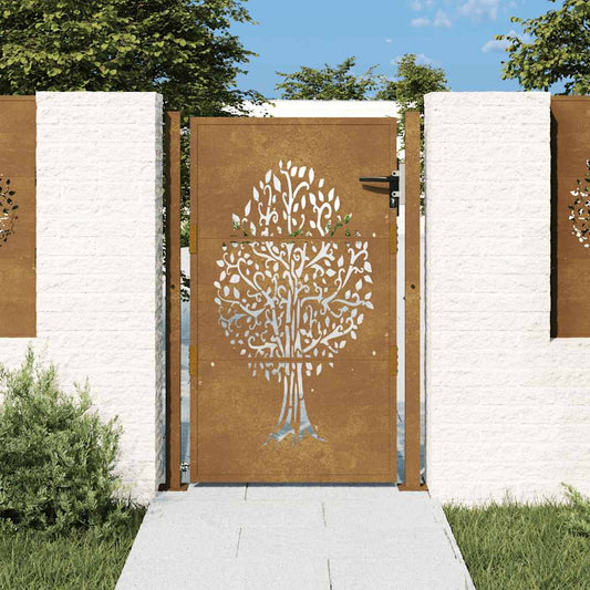 Corten acél kertkapu 100x125 cm, fa mintázatú