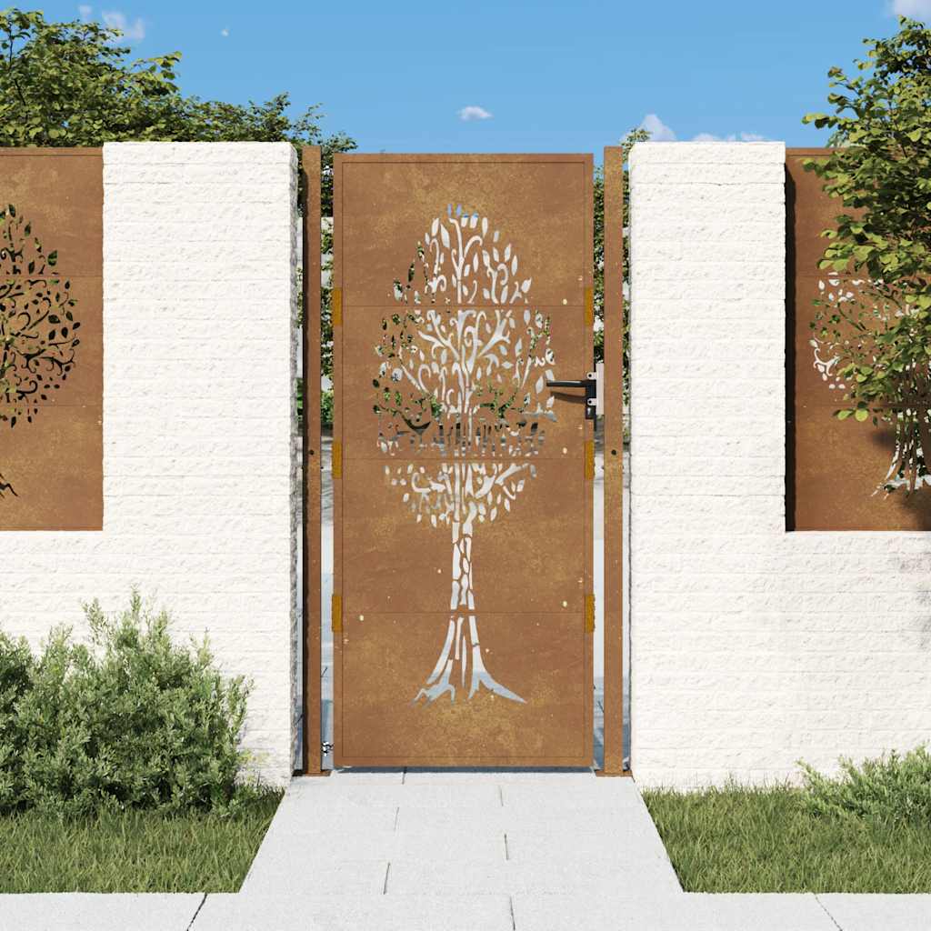 Corten acél kerti kapu 100x175 cm, fa mintázatú