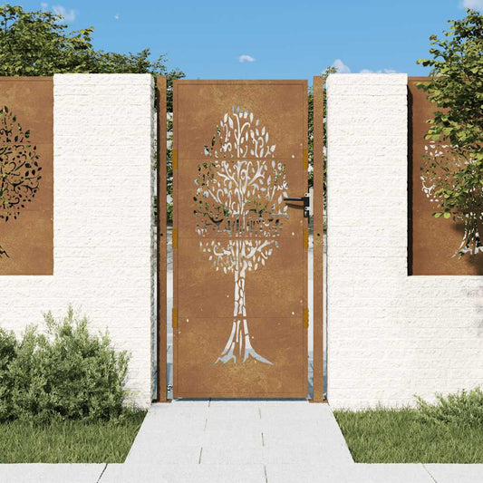 Corten acél kertkapu 100x200 cm, fa mintázatú