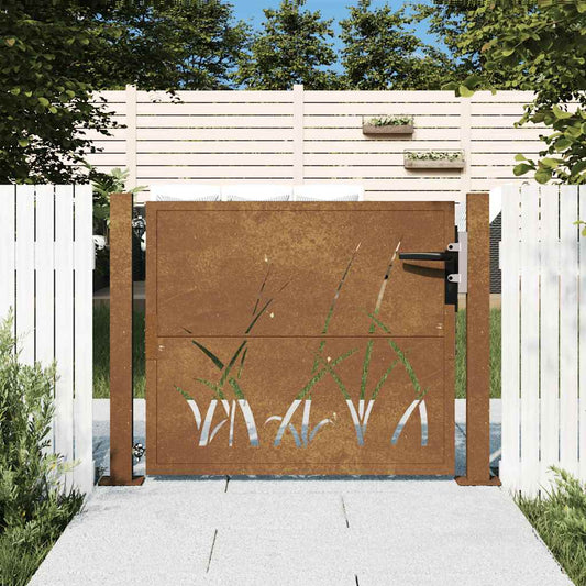 Corten acél kerti kapu 100x75 cm, fűmintás