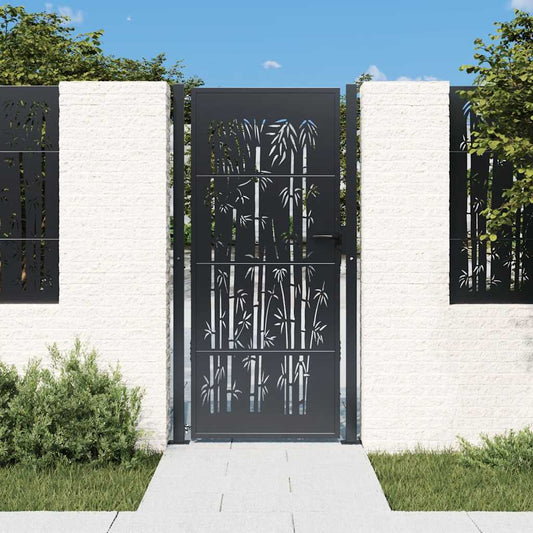 antracit színű acél, bambusz mintás kerti kapu 100x200 cm