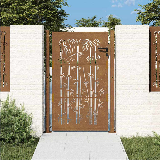 Corten acél, bambusz mintás kerti kapu 100x150 cm