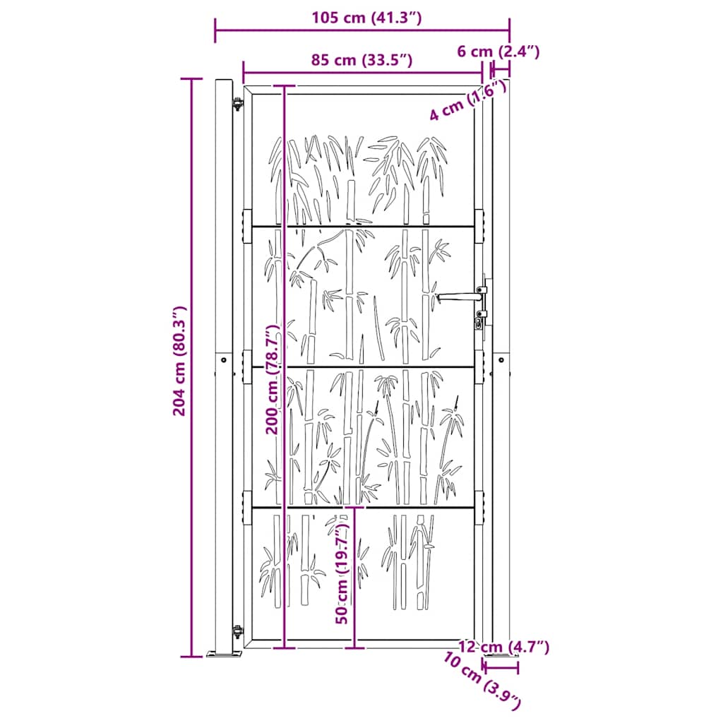 Corten acél, bambusz mintás kerti kapu 100x200 cm
