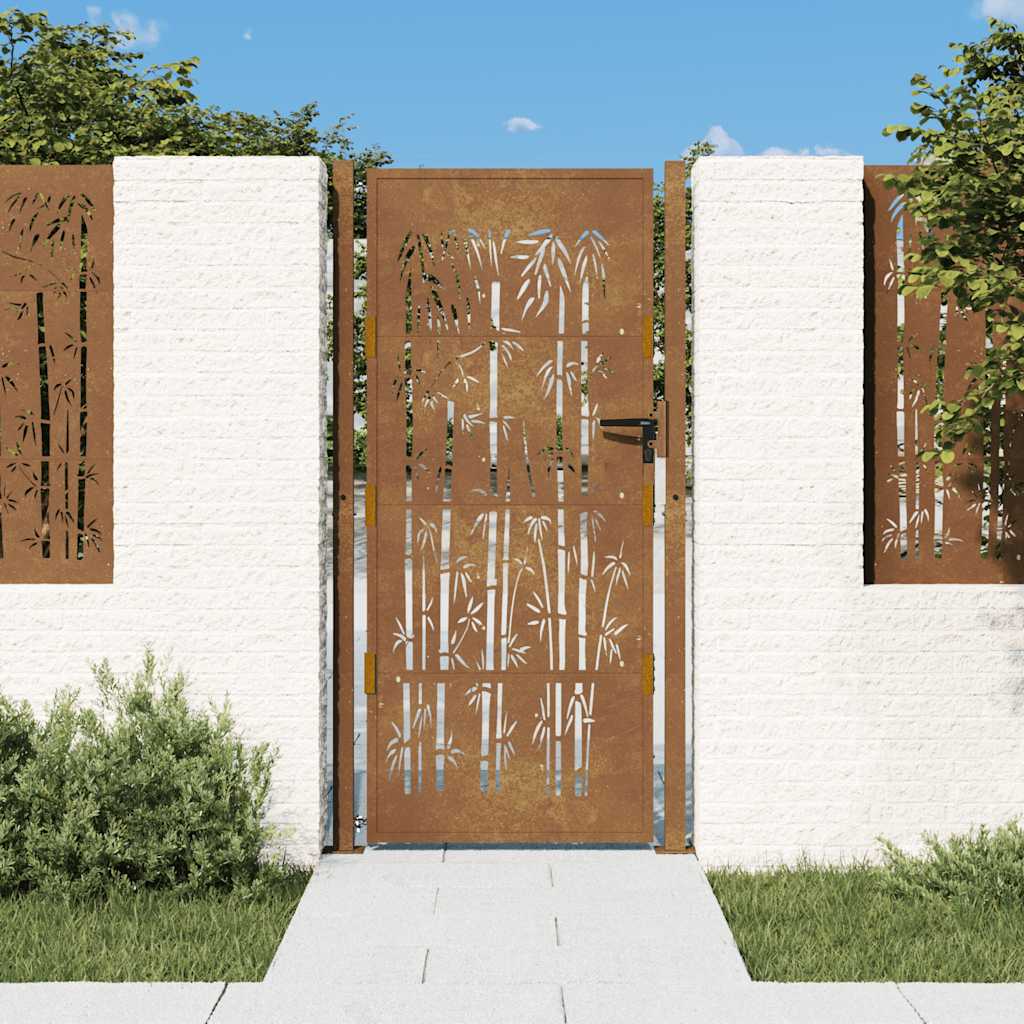 Corten acél, bambusz mintás kerti kapu 100x200 cm