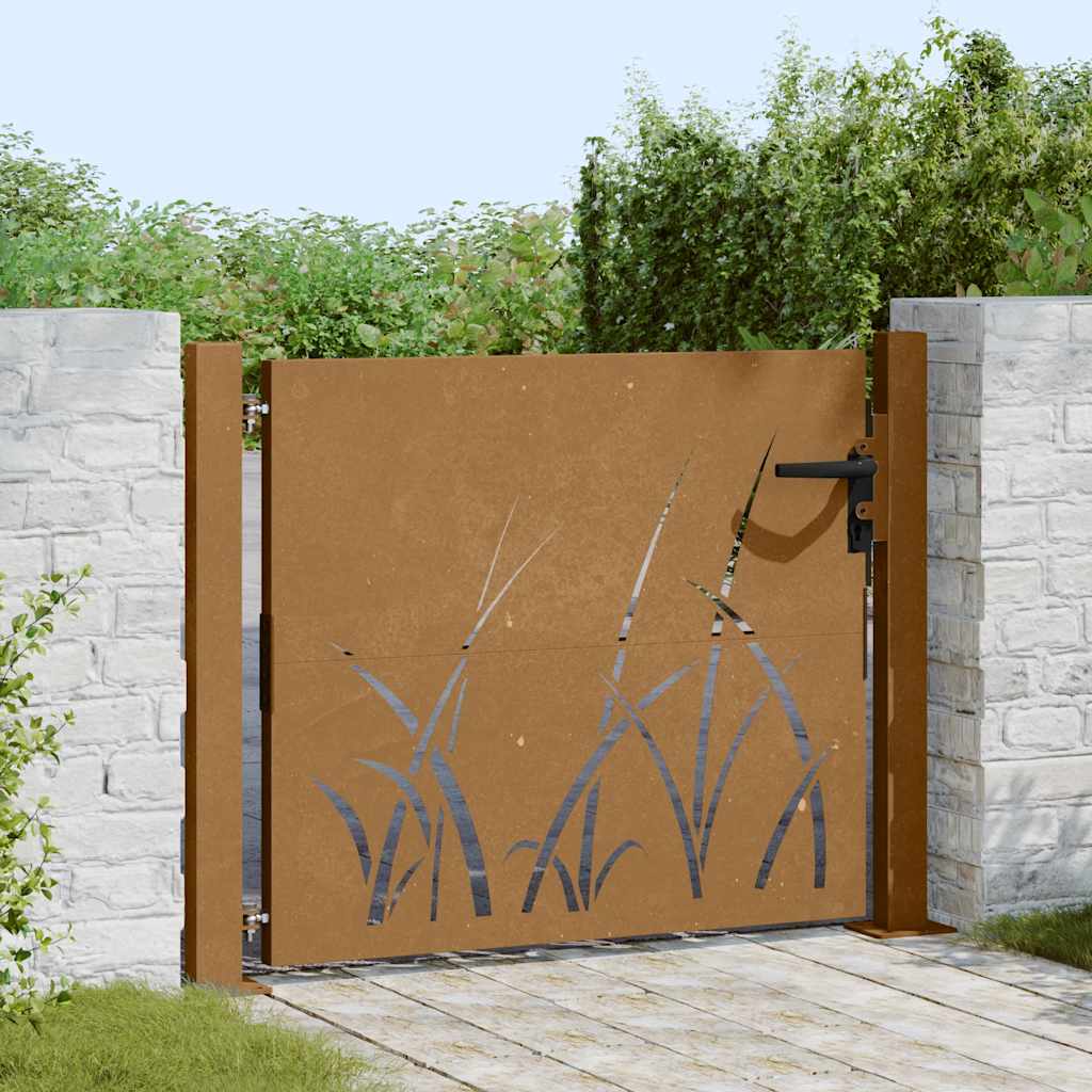 Corten acél kerti kapu 100x100 cm, fűmintás