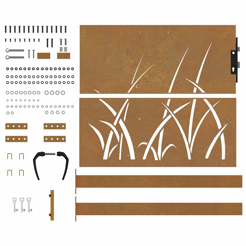 Corten acél kerti kapu 100x100 cm, fűmintás