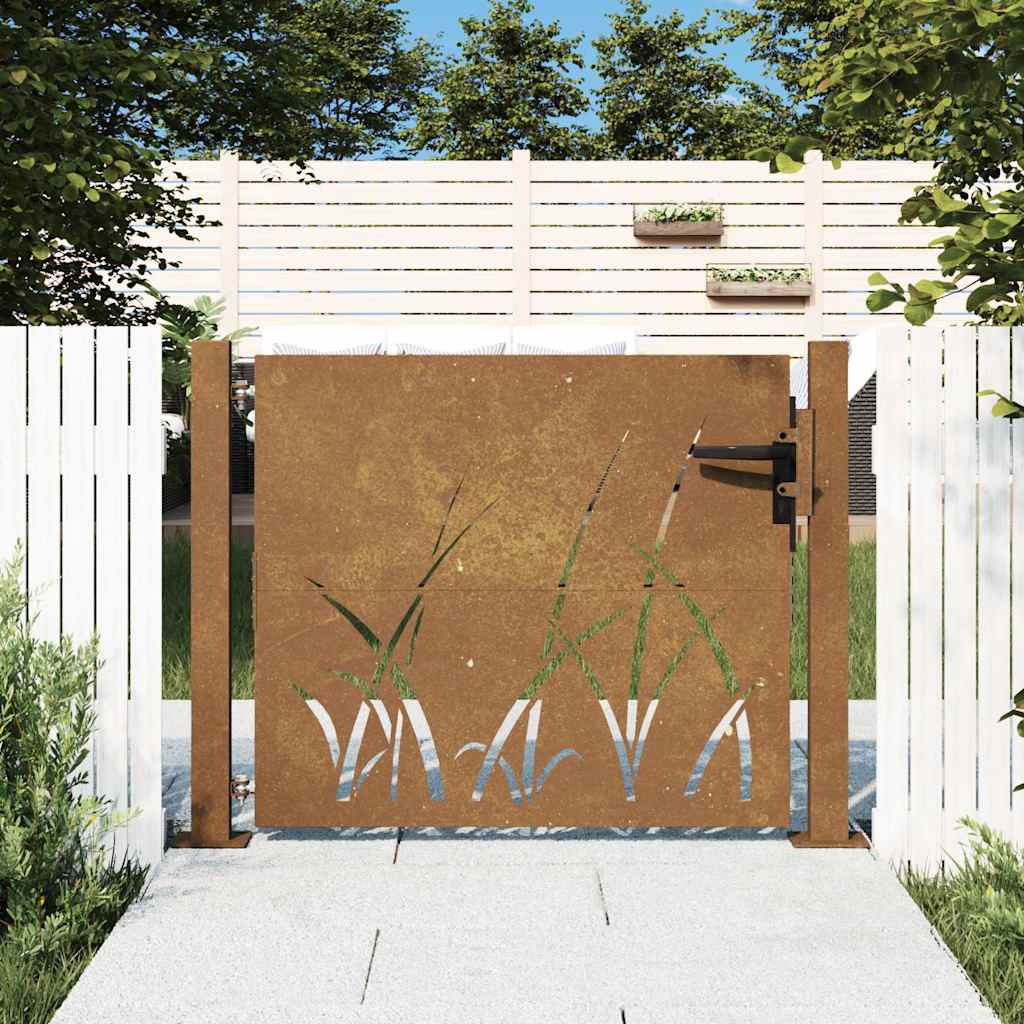 Corten acél kerti kapu 100x100 cm, fűmintás