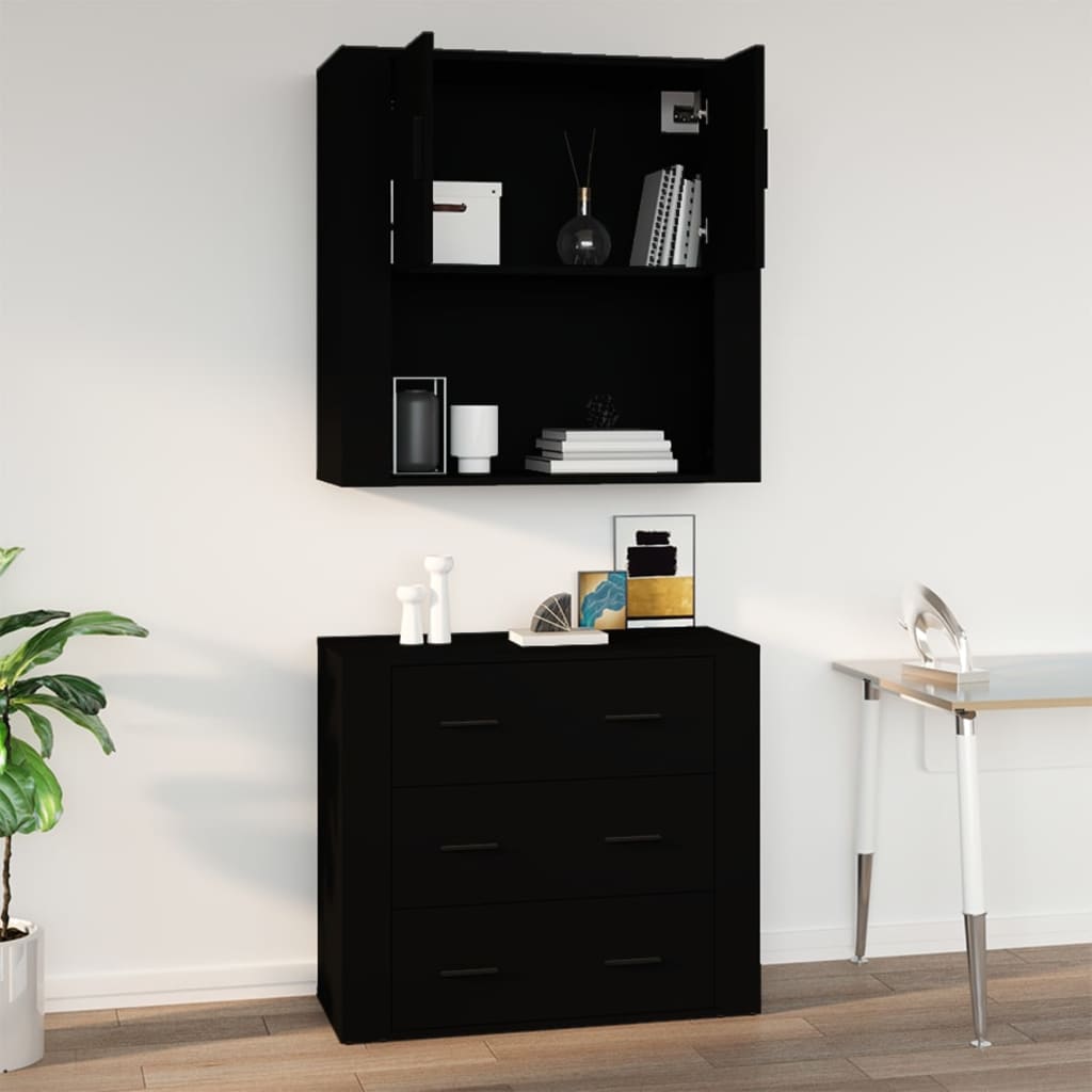fekete szerelt fa faliszekrény 80x33x80 cm