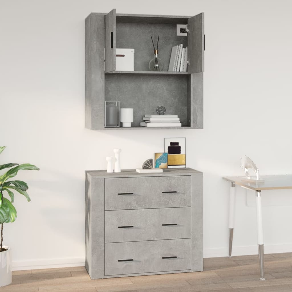 betonszürke szerelt fa faliszekrény 80 x 313 x 80 cm