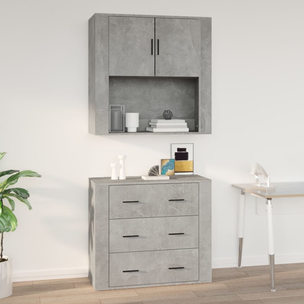 betonszürke szerelt fa faliszekrény 80 x 313 x 80 cm