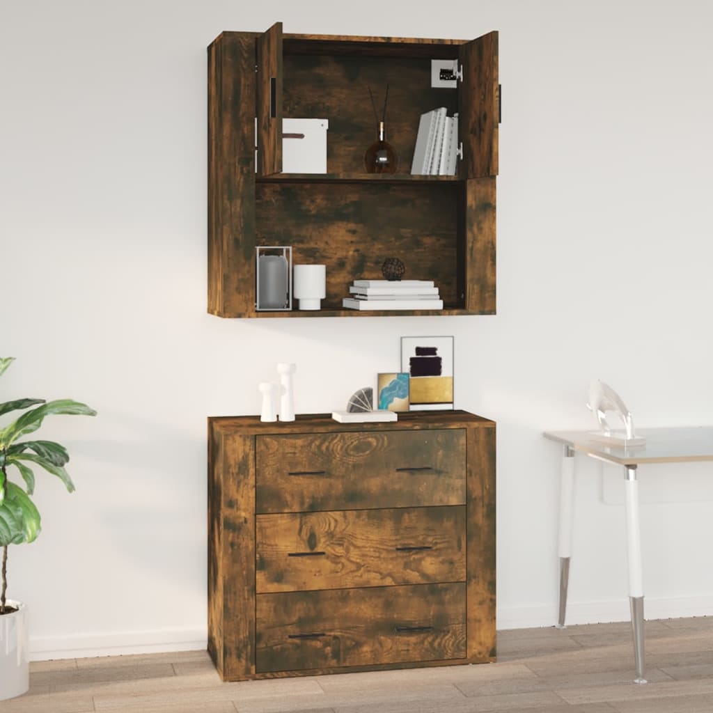 füstös tölgy színű szerelt fa fali szekrény 80x33x80 cm