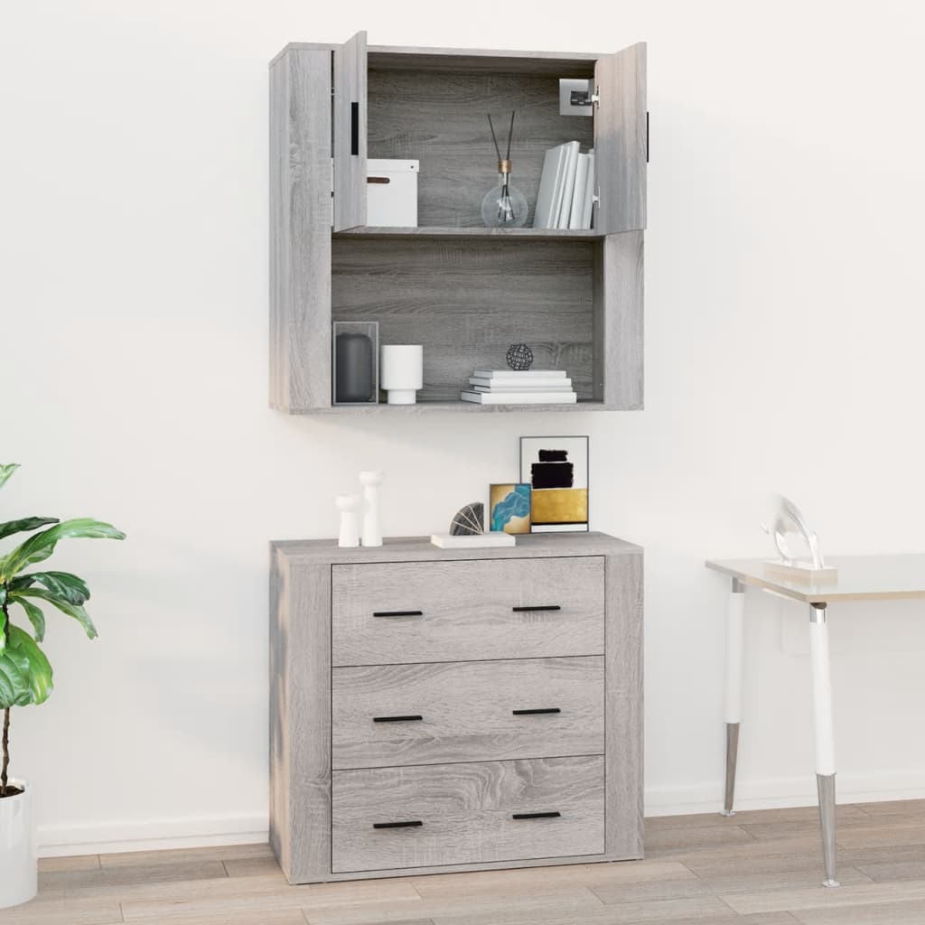 szürke sonoma színű szerelt fa faliszekrény 80x33x80 cm