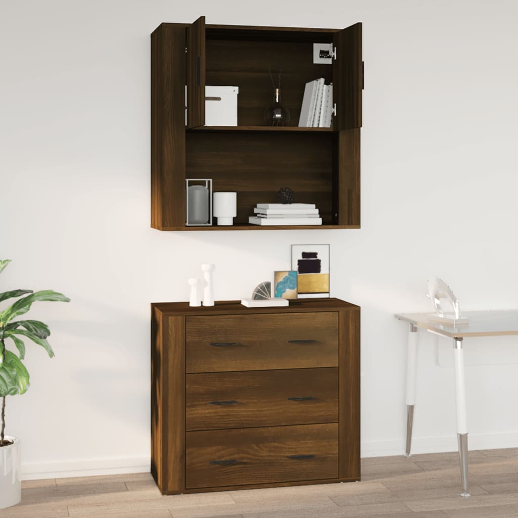 barna tölgyszínű szerelt fa faliszekrény 80x33x80cm