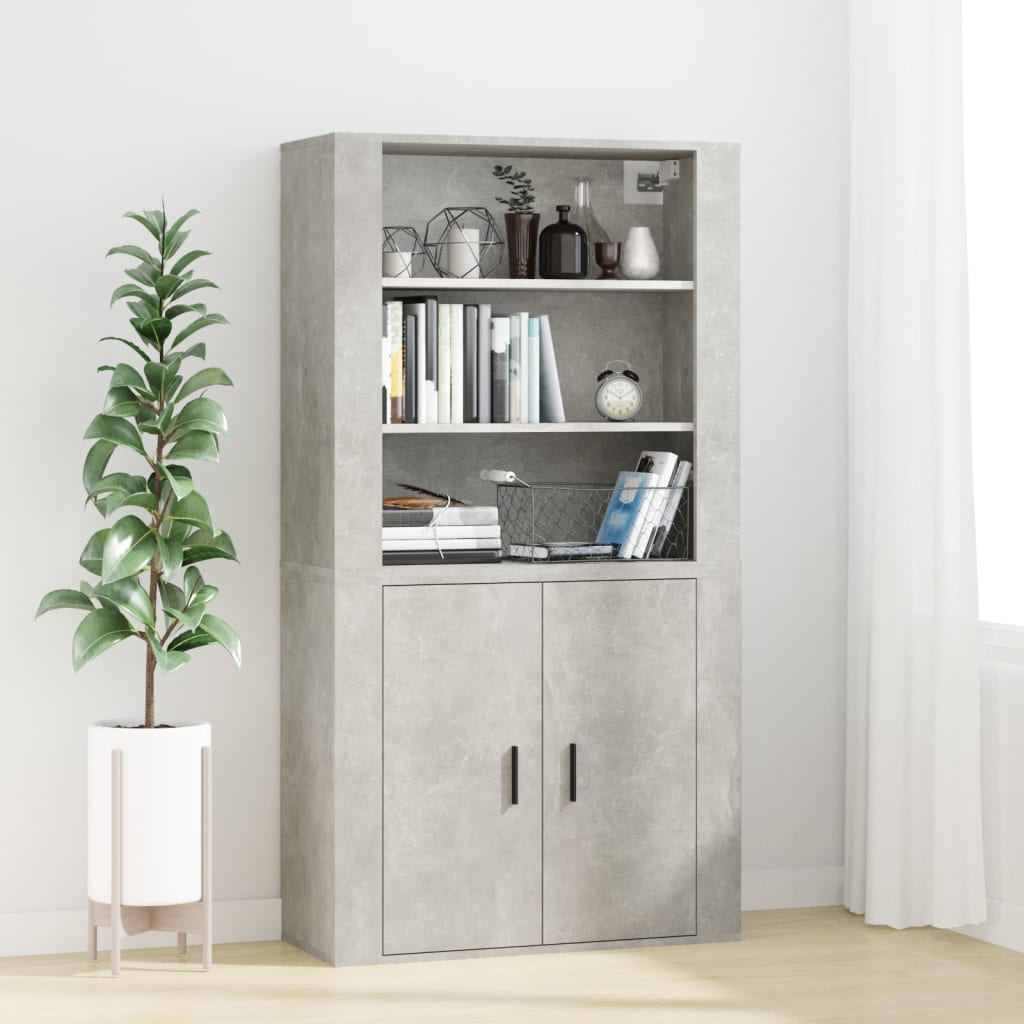 betonszürke szerelt fa faliszekrény 80 x 313 x 80 cm