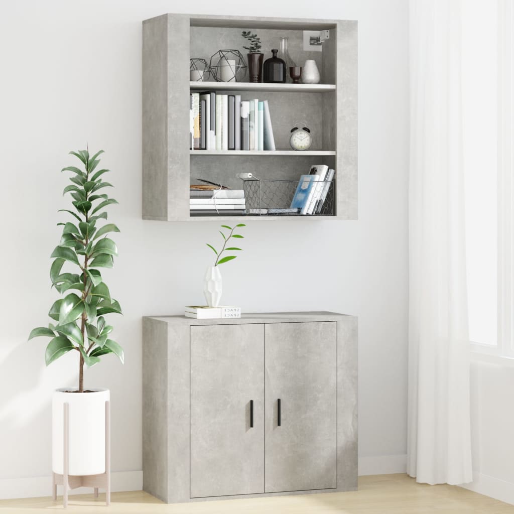 betonszürke szerelt fa faliszekrény 80 x 313 x 80 cm