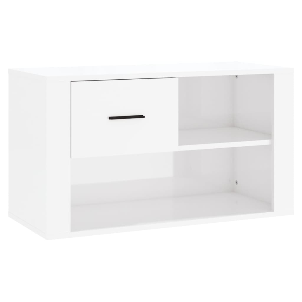 magasfényű fehér szerelt fa cipőszekrény 80 x 35 x 45 cm