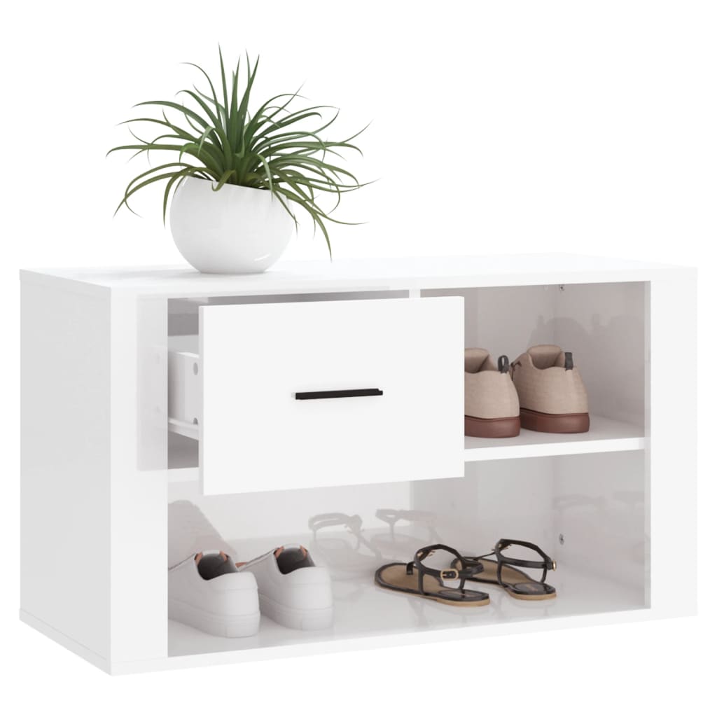 magasfényű fehér szerelt fa cipőszekrény 80 x 35 x 45 cm
